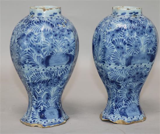 A pair of 18th century Delft vases